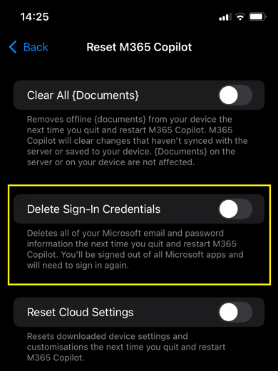 An iPhone or iPad Microsoft app keeps closing with error "Org Data ...