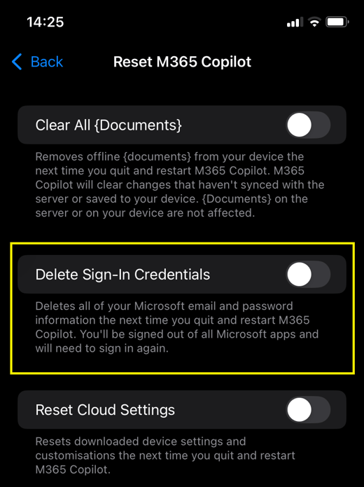 An iPhone or iPad Microsoft app keeps closing with error "Org Data ...